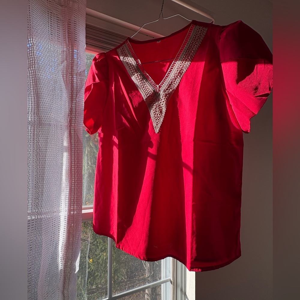 Elegant Red V-Neck Women's Blouse